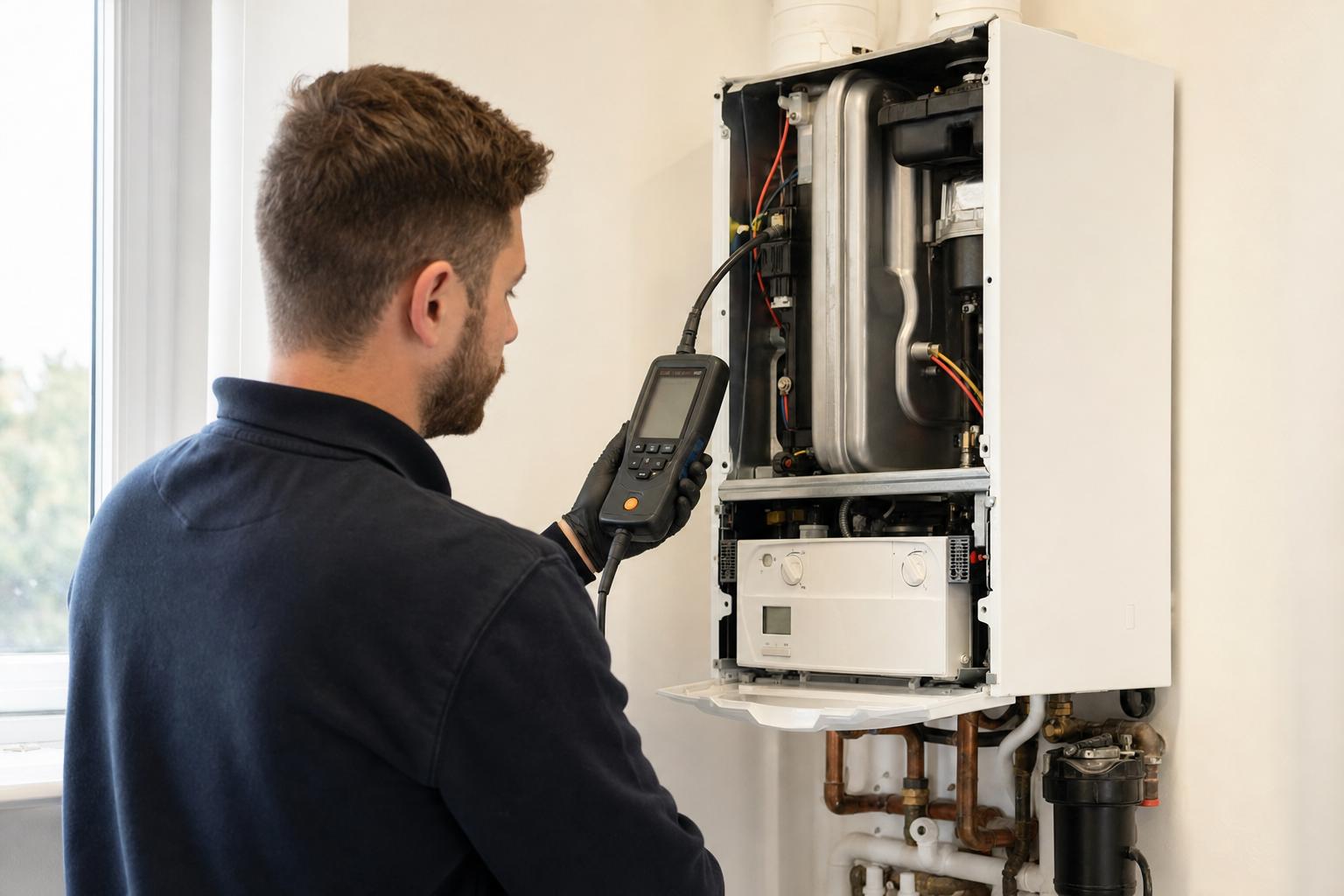 AB Services monteur meet een cv-ketel door